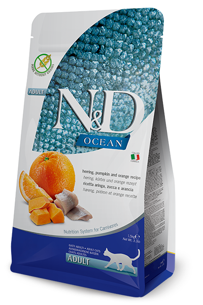 Alimento secco Farmina N&D Ocean Herring Pumpkin & Orange 300 g per gatti adulti Alimento secco Farmina N&D Ocean Herring Pumpkin & Orange 300 g per gatti adulti